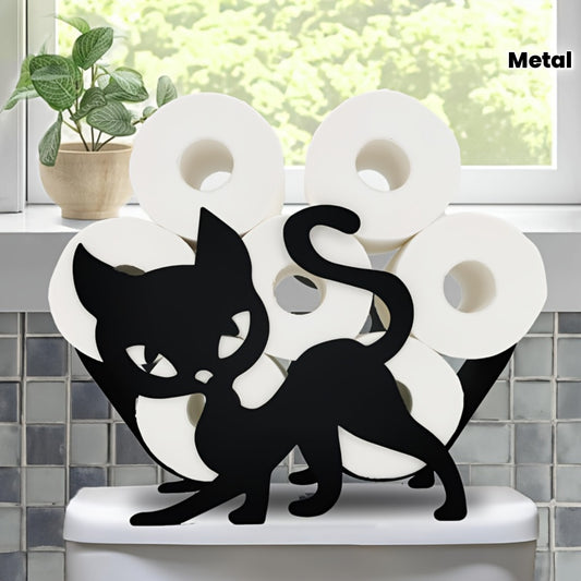 Teaeeno cat black toilet paper holder, animal paper holder decoration, fun bathroom toilet paper storage, independent metal tissue storage box, can hold an additional 8 rolls
