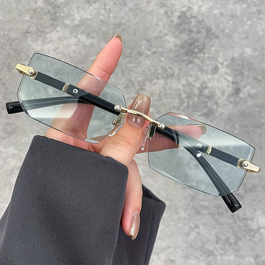 Luxury Rimless Business Rectangle Gradient Lens Unisex Fashion Glasses for Men & Women - Vintage Style, 12 Colors, 20G, Durable PC Lenses, Zinc Alloy Frame, Ideal for Driving &, Stylish Eyewear, Stylish Eyewear | Vintage Style Glasses | Durable Eyew