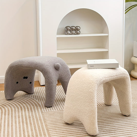 1pc JRUIZ Cartoon Cat Shaped Soft Padded Stool with Storage, Metal Frame, Rectangular, No Wood, Easy Assembly, No Power Needed, Cushioned Entryway Shoe Bench, Cozy Lamb Velvet Blend Makeup Stool
