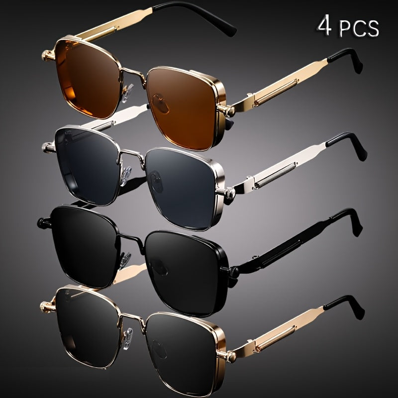 4pcs New Retro Square Steam Punk Fashion Glasses for Men and Women, Stylish Metal European and Indian Design, Perfect for Birthday Gifts and Photography Props