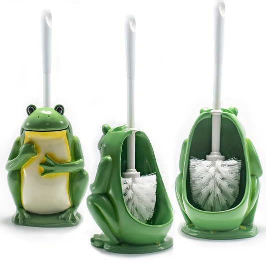 1pc Animal Frog Shape Toilet Brush With Holder, Compact Size Toilet Bowl Brush With Plastic Handle, Small Size Resin Holder Easy To Hide, Space Saving For Storage, Drip-Proof, Easy To Assemble, Deep Cleaning Toilet Brush, Bathroom Accessories