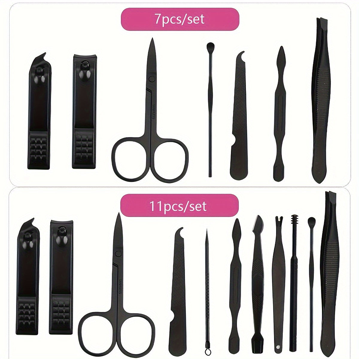7/11/18 pcs Professional Manicure and Pedicure Kit - Includes Stainless Steel Cuticle Nipper, Nail Clippers, Scissors, and Nail Polish Tools - Perfect for Home Grooming and Salon Use