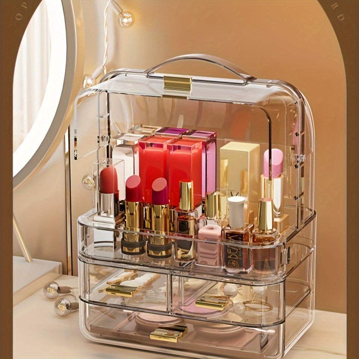 1 Transparent, Portable Cosmetic Display Box with Drawers, Home Beauty Organizer, Portable Travel Makeup Bag, No Need for Power, Lightweight and Durable Design, Skincare Product Classification and Storage, Simple and Fashionable