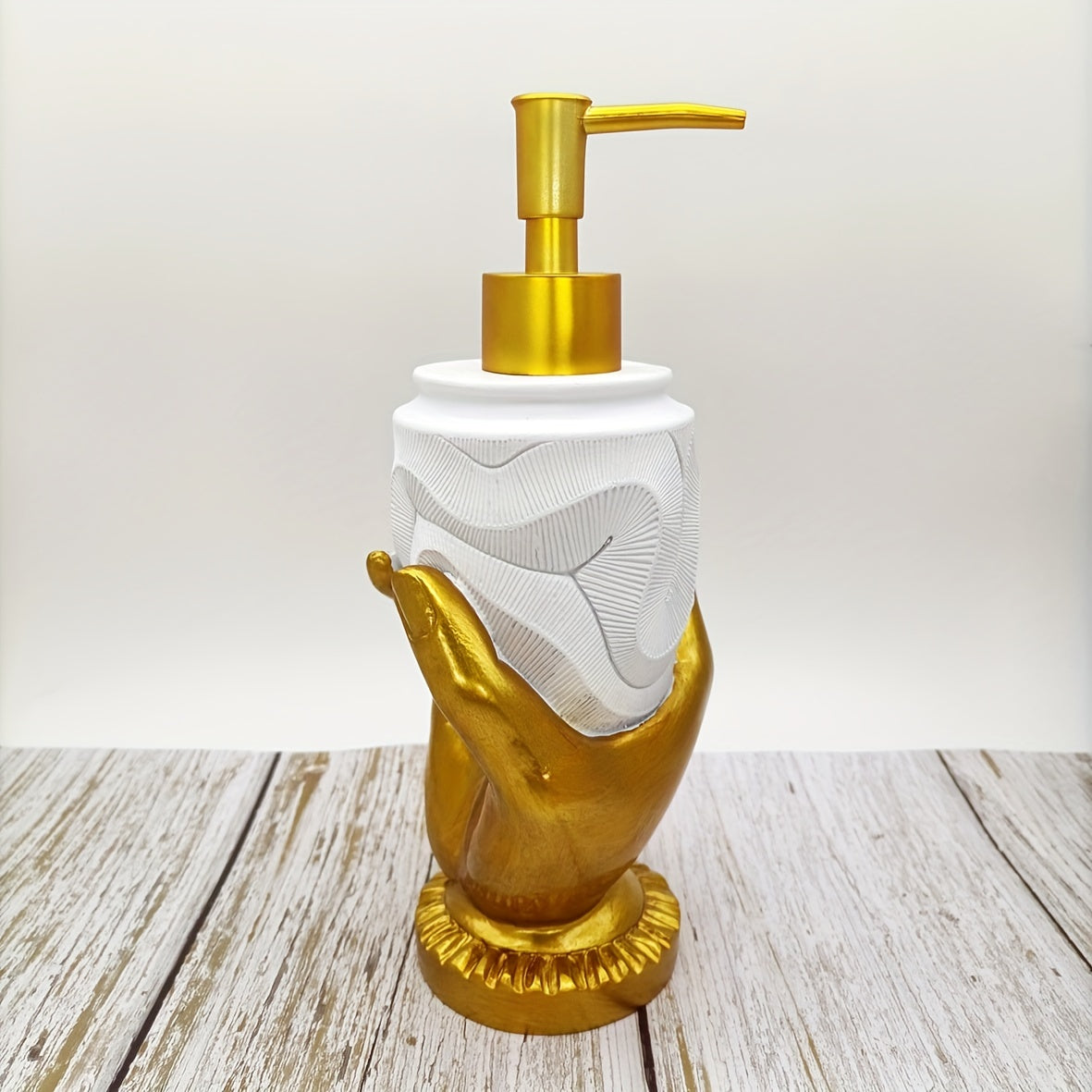 Luxury Golden Finger Dispenser - Elegant Modern Bathroom Decor with Golden Hands, Freestanding or Countertop/ Vanity Placement, Non-Toxic Resin Construction, Easy-Pour Spout for Hand Soap, Lotion, Gel - Sophisticated Bath Accessory with Golden Finger Des