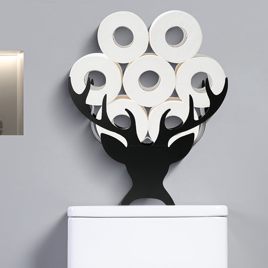 1pc Funny Deer Toilet Paper Holder with Deer & Antlers - Heavy-Duty Iron Construction, Self-Adhesive Bathroom Decor, Space-Saving Toilet Paper Rolls Organizer, For Home, Office, Camping - Funny Bathroom Decoration Gift, Home Decor, Playful Design