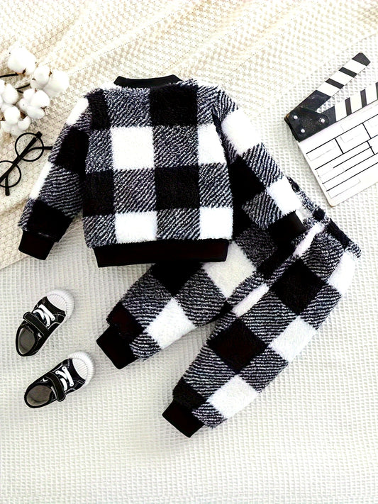 Cozy Boys' Christmas Flannel Clothing Set - Cute Plaid, Thick & Warm for Fall/Winter