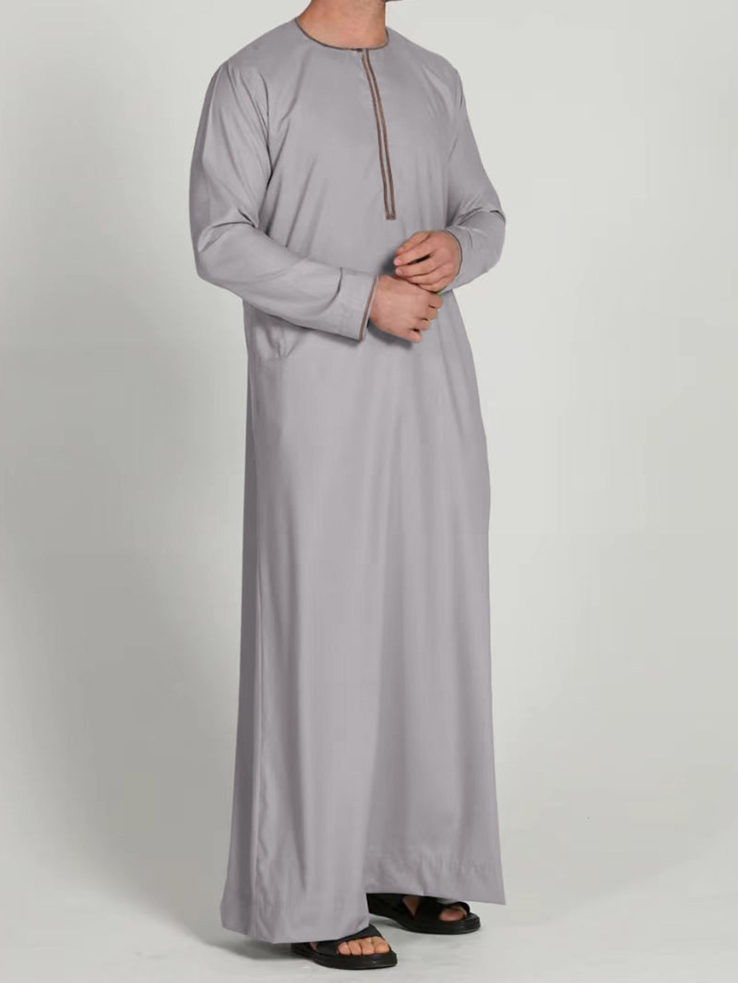 Eid Al-Adha Men's Ethnic Long Sleeve kandura, Arabic Long Gown Thobe For Men