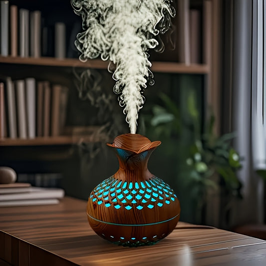 Elegant Wooden Aromatherapy Diffuser with 7-Color LED Ambient Lighting & 2 Mist Modes - USB-Powered Compact Design for Home, Office, Car - Perfect Valentine's Day & New Year Gift, Decorative Humidifier, Scent Diffuser, Office Air Quality, Modern Desk Acc