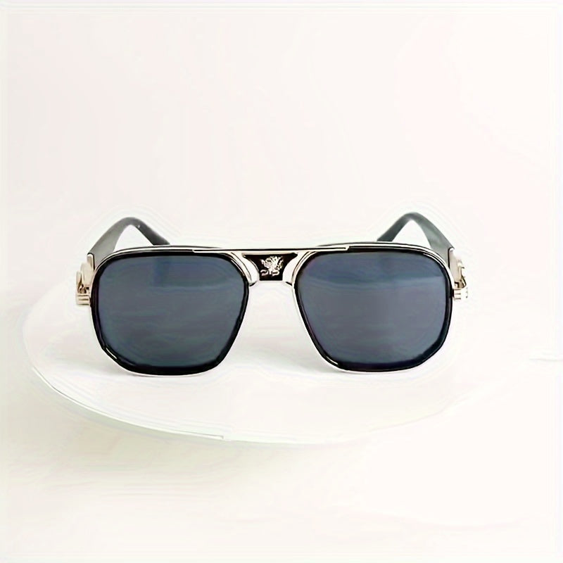 Men'S Fashion Square Glasses, Elegant Lens, Unique Temple Design, Casual Style, Washable & Dry Clean, for, Parties, Driving, Accessory for Photography, PC Frame, Copper Alloy, Full Frame, Normal Size (132-138 Mm), Includes Case