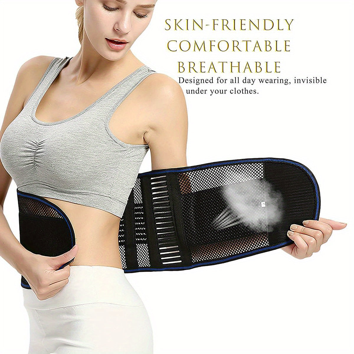 [1pc Adjustable Lower Back Brace] 1pc Adjustable Back Brace for Lower Back with 4 Stays Steel Plates, Breathable Lumbar Support Straps for Sports, Home & Lifting At Work, Waist Compression Belt for Men & Women
