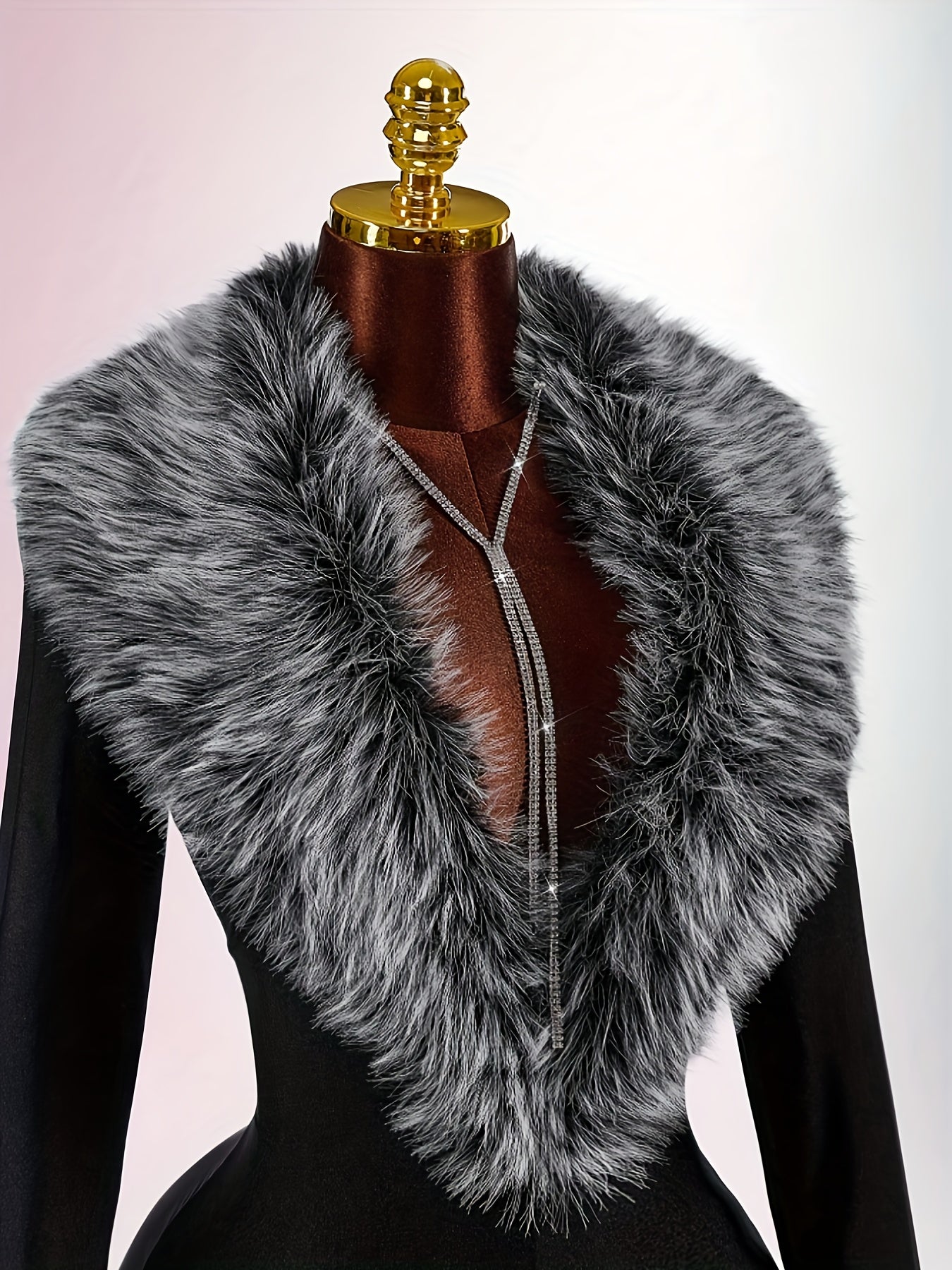 Women's Elegant Jumpsuit with Faux Fur Collar & Deep V-Neck - Short/Long Sleeve Bodysuit, Suit Innerwear for Spring/Autumn, Machine Washable - Solid Color (Black) Professional/Party Wear ASD1