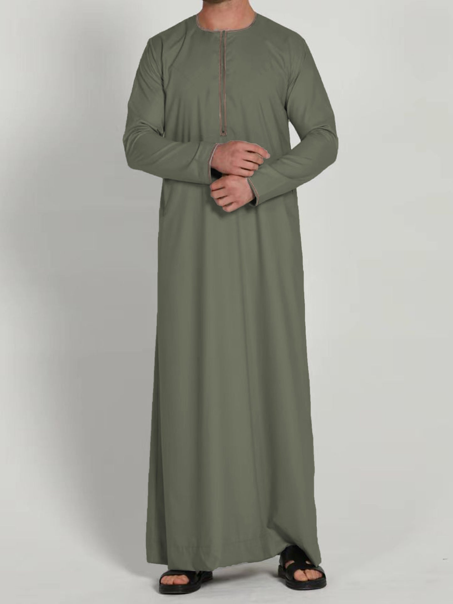 Eid Al-Adha Men's Ethnic Long Sleeve kandura, Arabic Long Gown Thobe For Men
