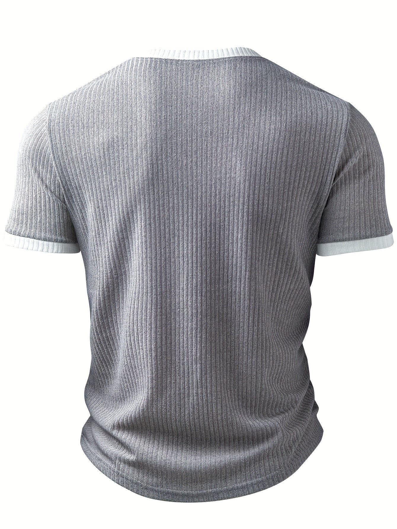 Men's Summer Casual V-Neck Ribbed Henley Shirt - Color-Block Short Sleeve Pullover, Breathable Stretch Fabric, Machine Washable Regular Fit for Casual Attire, Vneck Pullover, Soft Texture Top