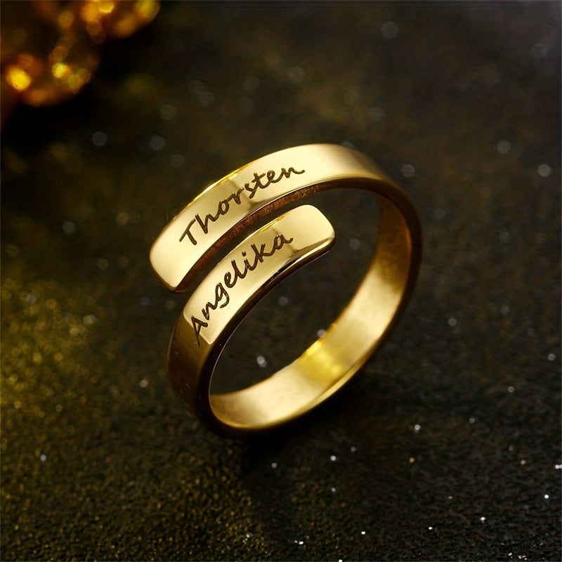 Personalized Stainless Steel Ring with 18k Gold Plating - Engrave 2 Names (Up to 25 Characters) - Perfect for Men and Women