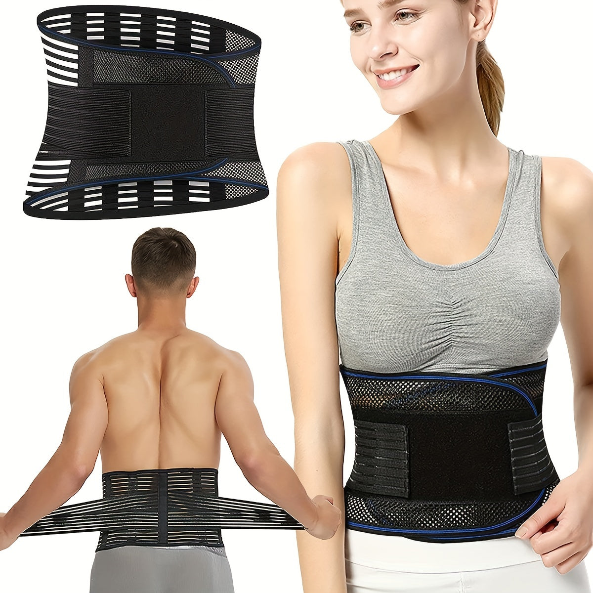 [1pc Adjustable Lower Back Brace] 1pc Adjustable Back Brace for Lower Back with 4 Stays Steel Plates, Breathable Lumbar Support Straps for Sports, Home & Lifting At Work, Waist Compression Belt for Men & Women