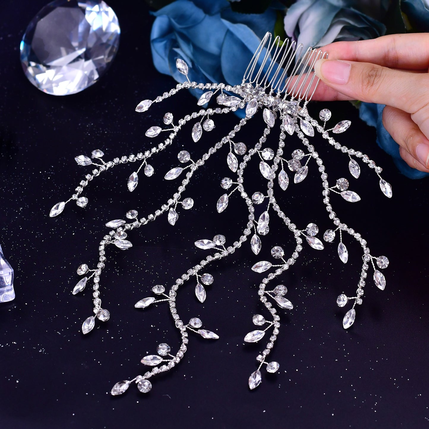 [1pc Rhinestone Hair Comb for Wedding] 1pc Elegant Handcrafted Rhinestone Hair Comb for Women, Bridal Headpiece for Wedding Party Prom, Fairy Theme, Washable, No Feathers, Non-Electric