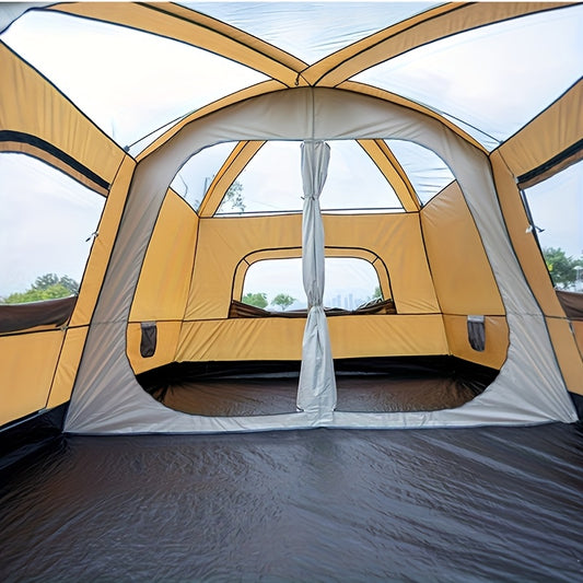 2-Room Family Camping Tent with Vestibule - Portable, Foldable Design, Windproof, Sun-Resistant Oxford Cloth, All-Season Use, Ideal for Outdoor Adventures, Camping Gear | Spacious Camping Tent | Durable Zippers, Camping Equipment