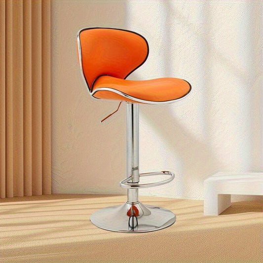 1pc Adjustable Height Bar Stool with 360° Swivel - Modern Metal Frame, Cushioned Seat & Backrest, Height-Adjustable Mechanism with Memory Settings, Space-Saving Contemporary Design for Kitchen, Home Bar, Office - Easy Assembly, Durable Metal Construction