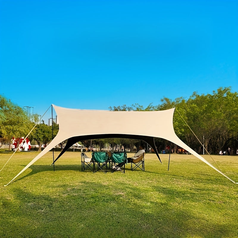 Khaki Black Coated Portable Easy-to-Install Tail-Shaped Outdoor Camping Canopy, No Windproof Rope Required, Quick Setup, Suitable for Park, Forest, Outdoor Travel Camping