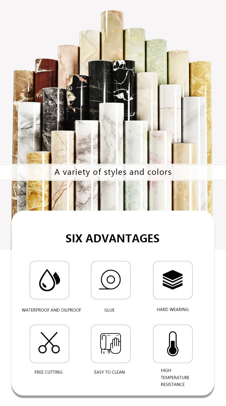 40cm marble self-adhesive wallpaper bathroom kitchen cabinet countertop contact paper PVC waterproof wall sticker