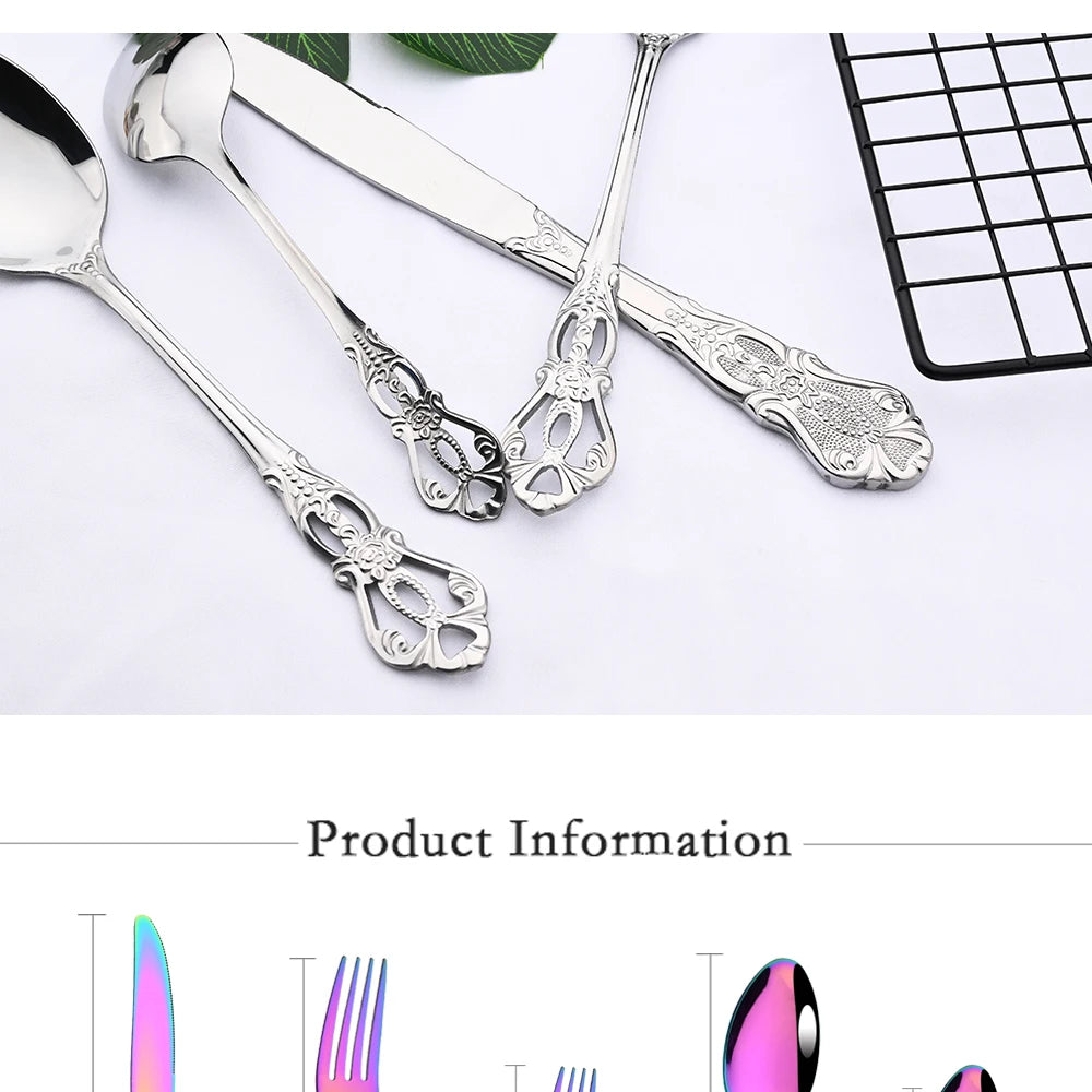 Royal Flatware Cutlery Set Silver Stainless Steel Dinnerware Western KnifeTea Spoon Fork Silverware Tableware Kitchen Set