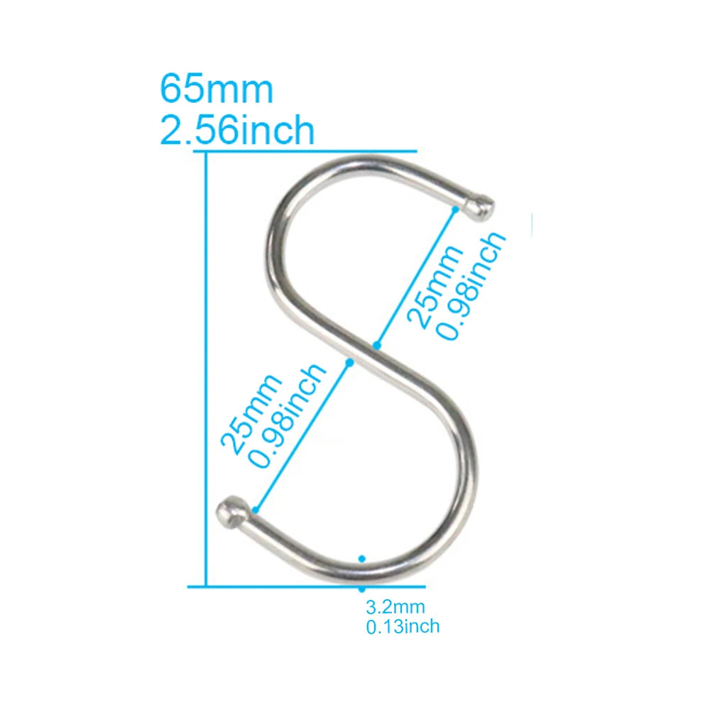 10pcs Stainless Steel S Hooks with Sharp Tip Utensil Meat Clothes Hanger Hanging Hooks for Butcher Shop Kitchen Baking Tools