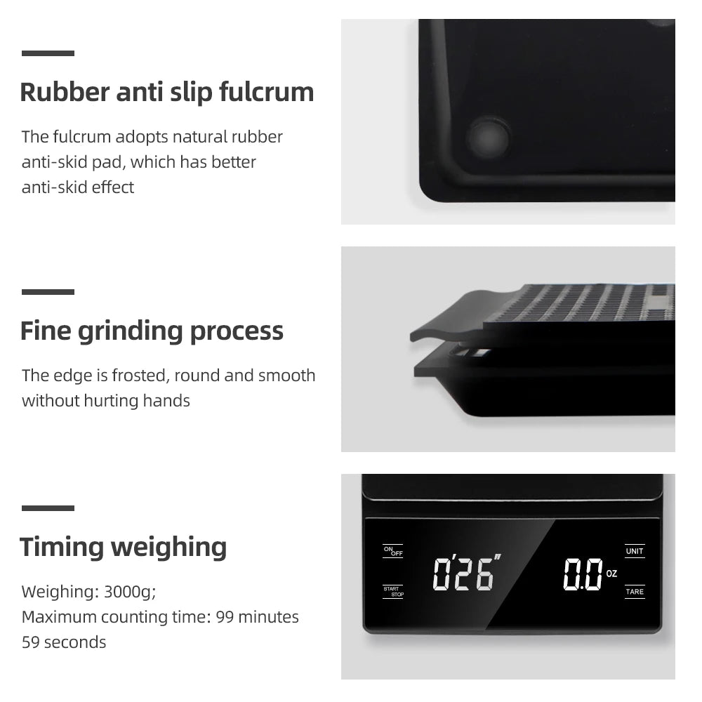 3kg/0.1g Coffee Scale with Timer Kitchen Tools Digital Multifunction Weighing Scale Pour Over Drip Espresso Scale LCD Display