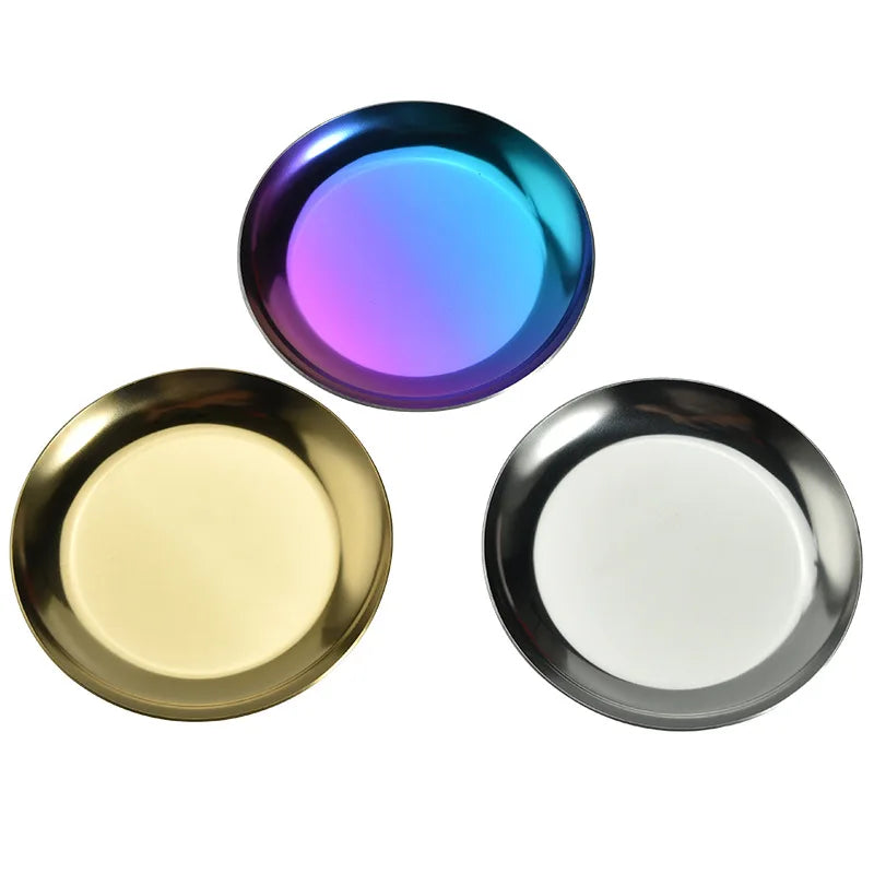 Stainless Steel European Jewelry Storage Tray Metal Cosmetic Storage Oval Cake Fruit Dessert Tray Snack Plate Kitchen Organizer