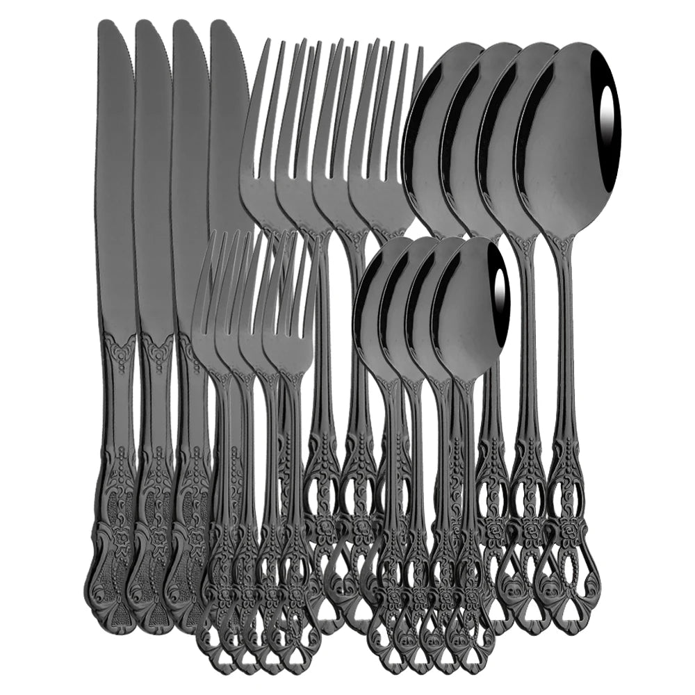 Royal Flatware Cutlery Set Silver Stainless Steel Dinnerware Western KnifeTea Spoon Fork Silverware Tableware Kitchen Set