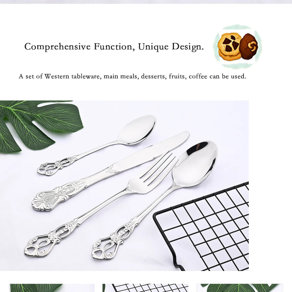 Royal Flatware Cutlery Set Silver Stainless Steel Dinnerware Western KnifeTea Spoon Fork Silverware Tableware Kitchen Set