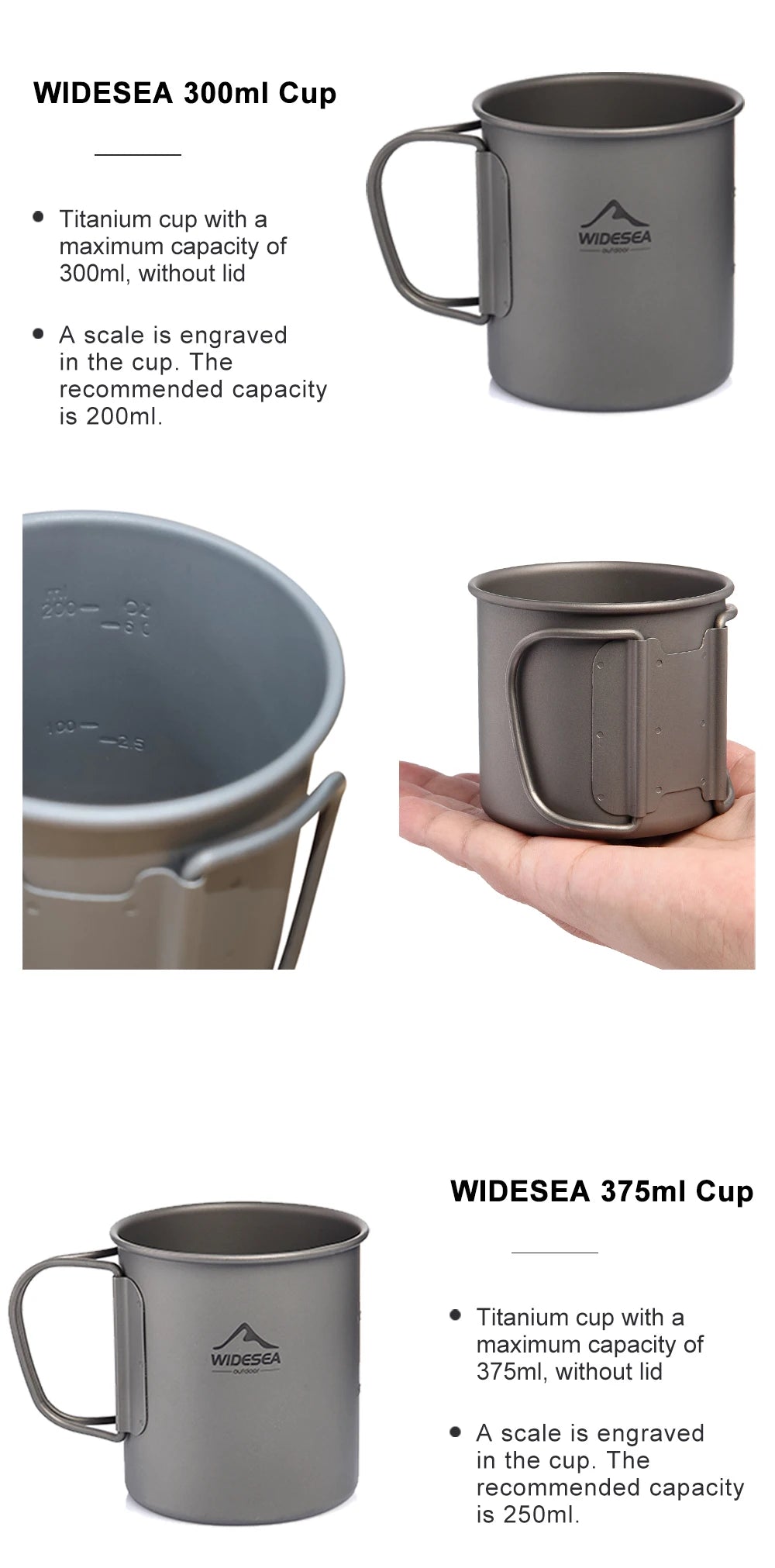 Widesea Camping Mug Titanium Cup Tourist Tableware Picnic Utensils Outdoor Kitchen Equipment Travel Cooking set Cookware Hiking