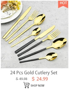 24Pcs/Set Stainless Steel Dinnerware Set Mix Gold Cutlery Set Dinner Knife Fork Coffee Spoon Tableware Kitchen Silverware Sets
