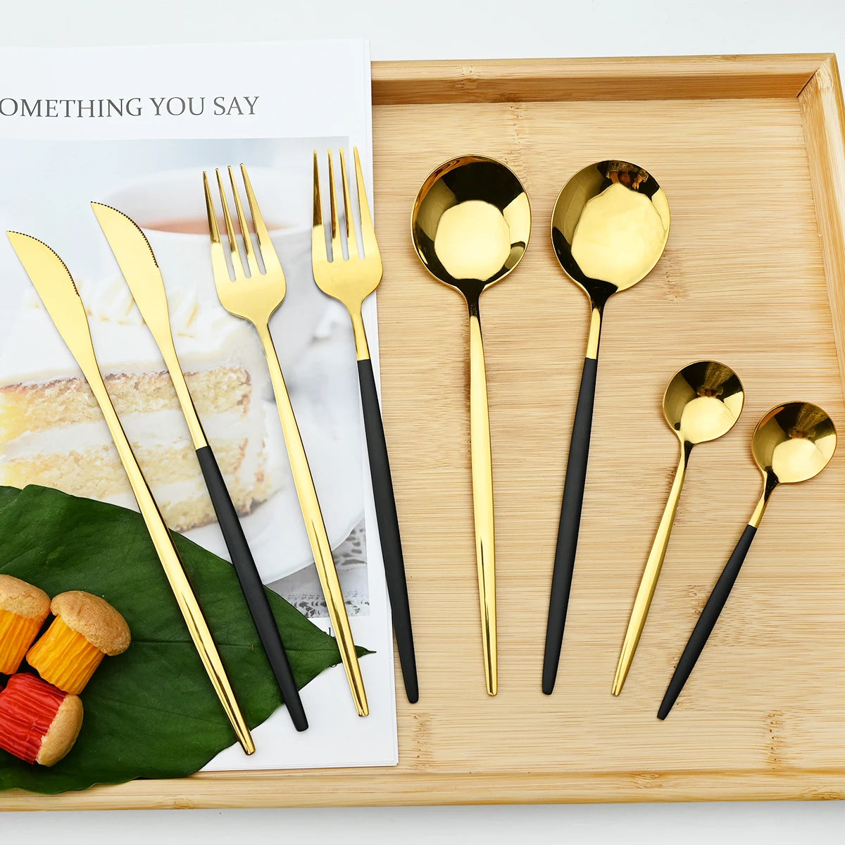 24Pcs/Set Stainless Steel Dinnerware Set Mix Gold Cutlery Set Dinner Knife Fork Coffee Spoon Tableware Kitchen Silverware Sets