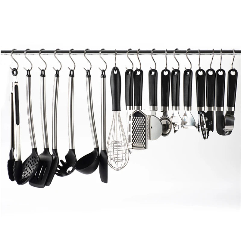 10pcs Stainless Steel S Hooks with Sharp Tip Utensil Meat Clothes Hanger Hanging Hooks for Butcher Shop Kitchen Baking Tools