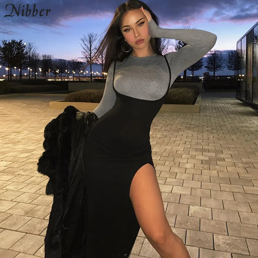 NIBBER black sexy camis dresses women party long dress beach vacation new year 2024 spring summer new slim soft stretch fashion