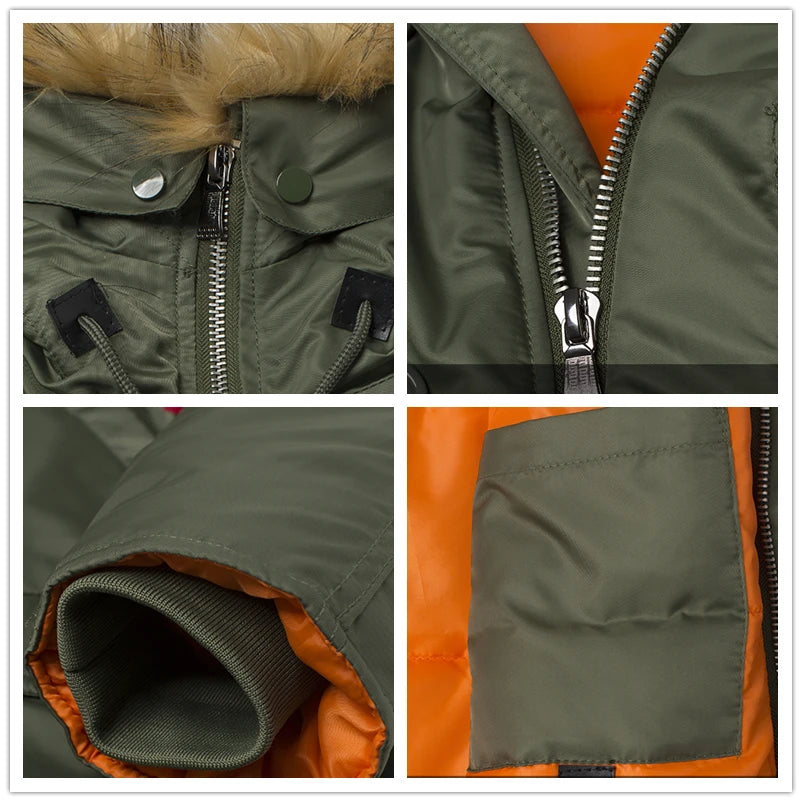2025 Winter N3B puffer men long Куртка аляска coat military fur hood warm tactical bomber army korean thick parka