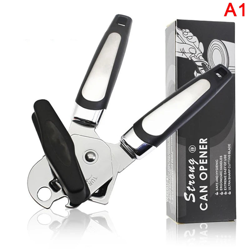 3 in 1 Professional Manual Stainless Steel Cans Opener Practical Unique Kitchen Tools Corkscrew Handle Grip Bottle Opener 1PC