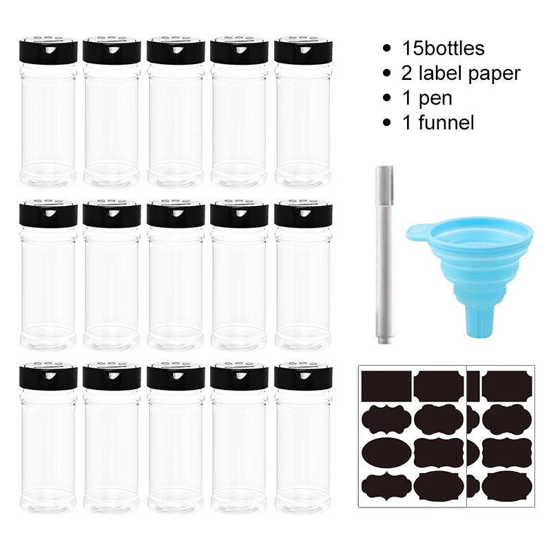 4/10/15/20pcs Spice Jars with Labels Plastic Transparent Spice Bottle Containers for Spice Pepper Salt Cocina Kitchen Spice Jar