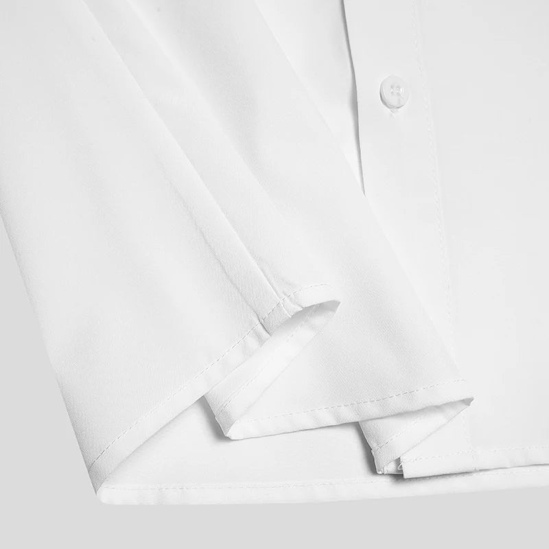 INCERUN Men Shirt Lace Mesh Patchwork Lapel Short Sleeve Streetwear See Through Sexy Camisas Summer 2024 Party Men Clothing