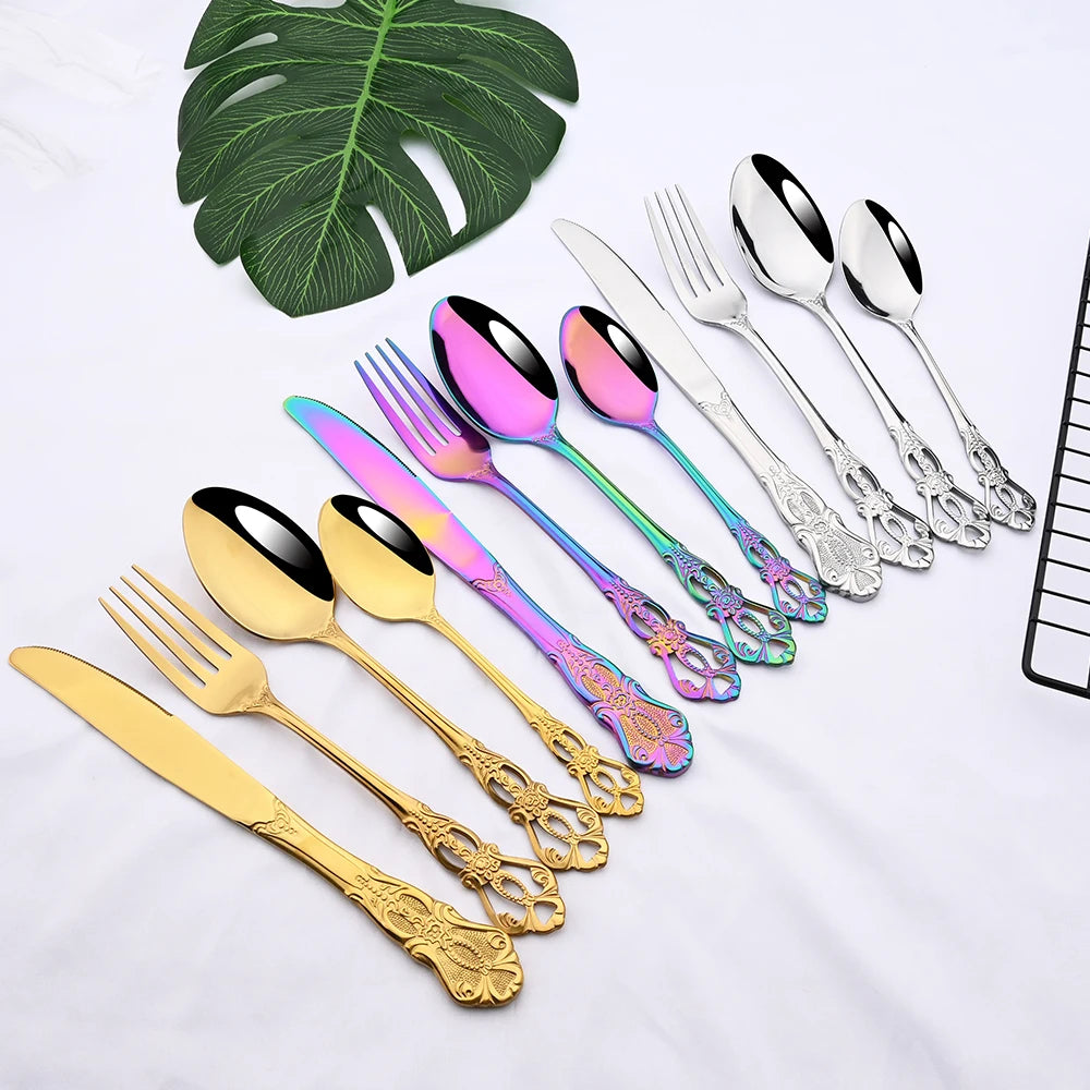 Royal Flatware Cutlery Set Silver Stainless Steel Dinnerware Western KnifeTea Spoon Fork Silverware Tableware Kitchen Set