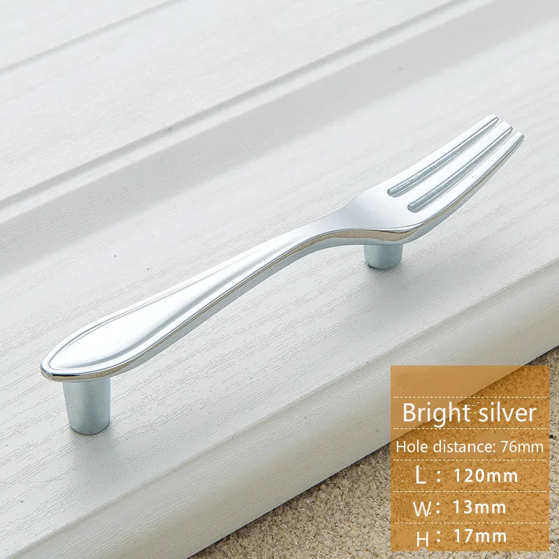 Creative Cutlery Furniture Cabinet Handle Knife And Fork Spoon Black Cupboard Kitchen Knobs Drawer Door Pull 76 Hole Distance