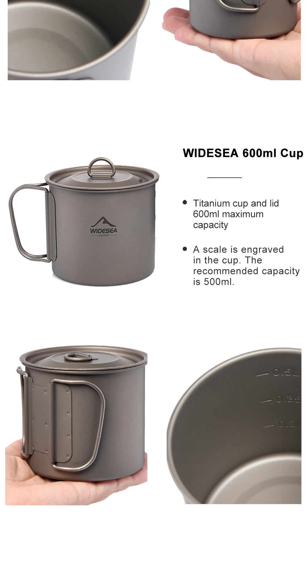 Widesea Camping Mug Titanium Cup Tourist Tableware Picnic Utensils Outdoor Kitchen Equipment Travel Cooking set Cookware Hiking