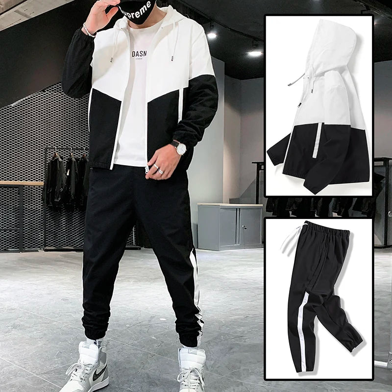 Dropshipping Patchwork Hip Hop Casual Men's Sets 2025 Korean Style 2 Piece Sets Clothes Men Streetwear Fitness Male Tracksuit