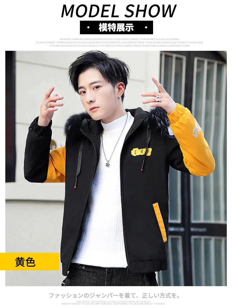 2023 Fashion Winter Jacket Men Big Cool Fur Collar Casual Parka Outwear Thicken Warm Hooded Coat Mens Winter Jackets And Coats