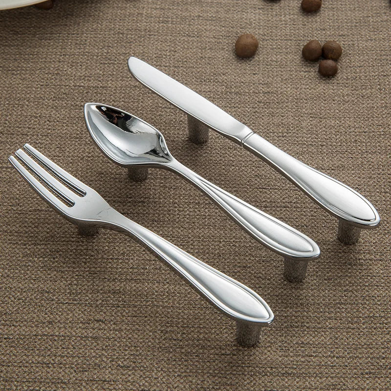 Creative Cutlery Furniture Cabinet Handle Knife And Fork Spoon Black Cupboard Kitchen Knobs Drawer Door Pull 76 Hole Distance