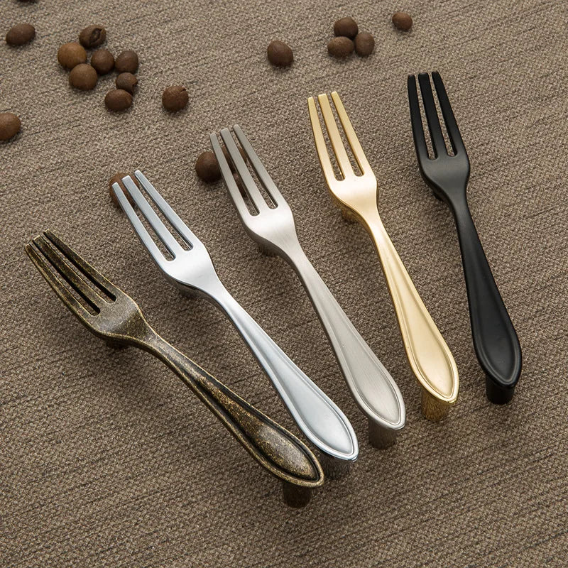 Creative Cutlery Furniture Cabinet Handle Knife And Fork Spoon Black Cupboard Kitchen Knobs Drawer Door Pull 76 Hole Distance