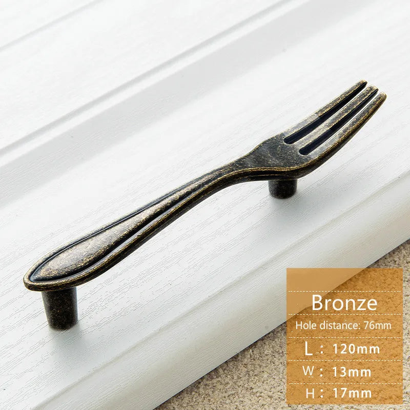 Creative Cutlery Furniture Cabinet Handle Knife And Fork Spoon Black Cupboard Kitchen Knobs Drawer Door Pull 76 Hole Distance