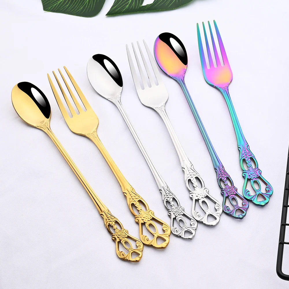 Royal Flatware Cutlery Set Silver Stainless Steel Dinnerware Western KnifeTea Spoon Fork Silverware Tableware Kitchen Set