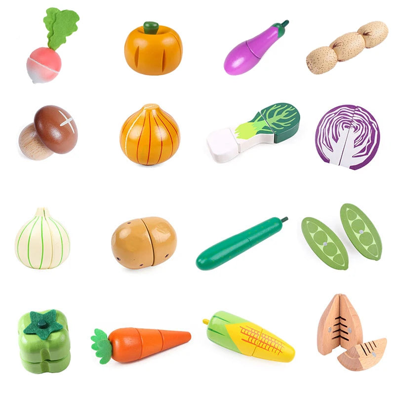 1PCS Wood Toy Magnetic Cutting Vegetables Cooking Food Pretend Play Simulation Kitchen Model Educational Toys For Children Kids