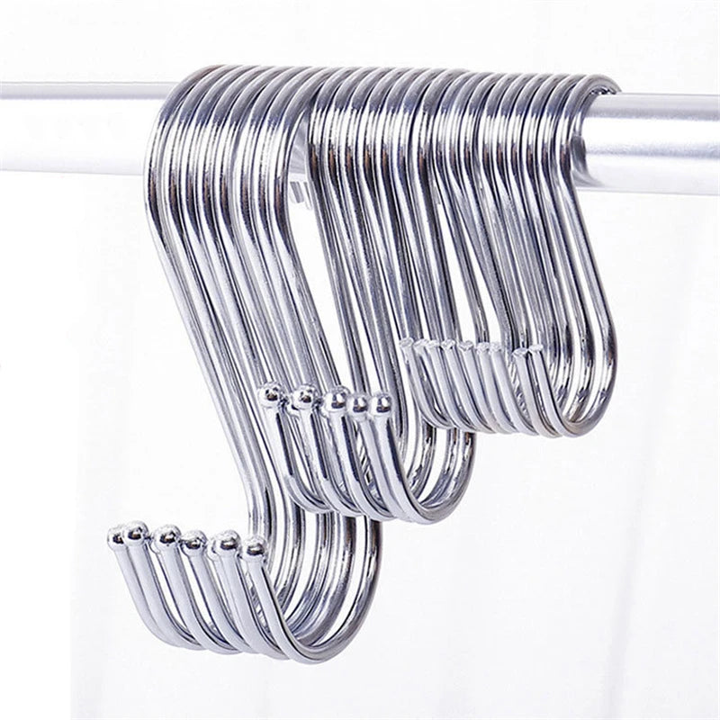 10pcs Stainless Steel S Hooks with Sharp Tip Utensil Meat Clothes Hanger Hanging Hooks for Butcher Shop Kitchen Baking Tools